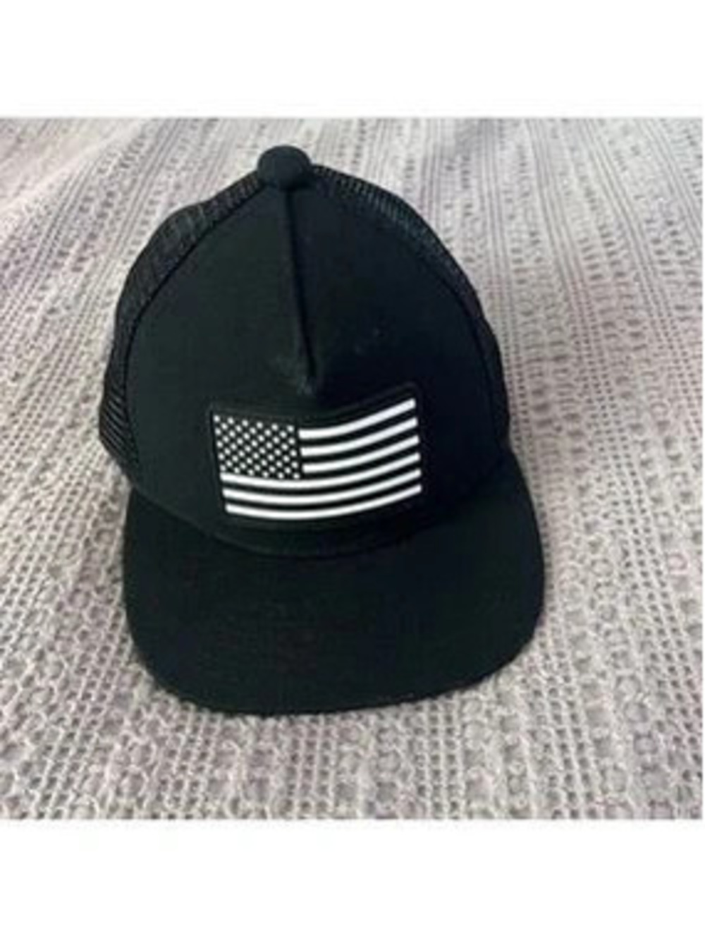Infant Black Trucker Hat with American Flag Patch - Kids XS